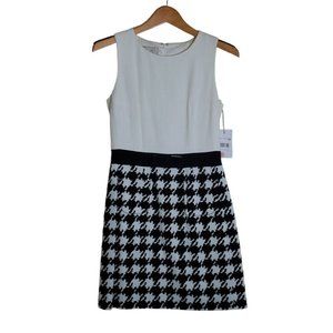 $580 NEW! Maison Weill Retro Ivory Black Houndstooth Prom Cocktail Formal EU40